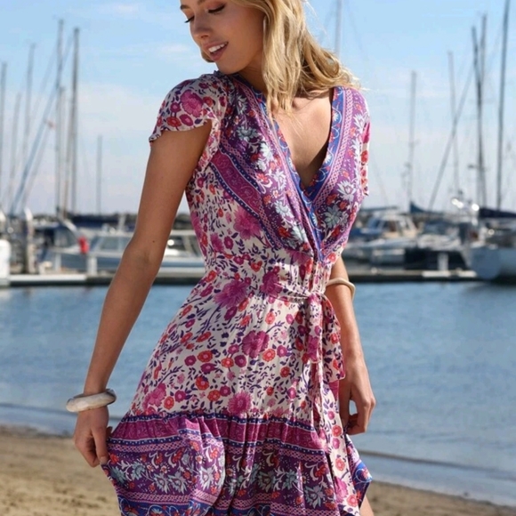 Sale! Marked Down Lowest Priced Women's bohemian floral Mini wrap dress - Picture 3 of 6